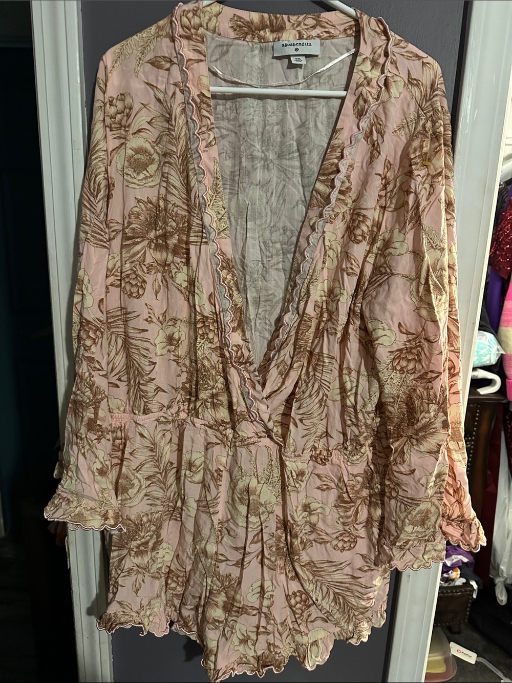 Agua Bendita Pink and Cream Floral Romper